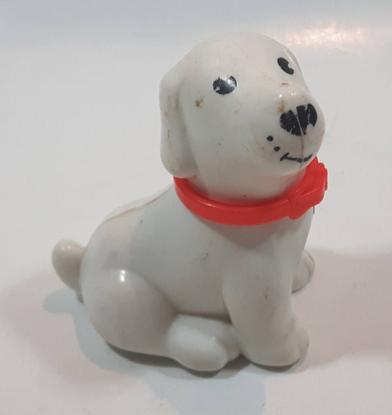 Vintage Little Tikes White Dog with Red Collar 2 1/4" Tall Plastic Toy Figure