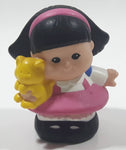 2001 Little People Black Hair Pink Dress Girl Holding Yellow Cat 2 1/4" Tall Toy Figure