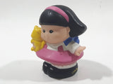 2001 Little People Black Hair Pink Dress Girl Holding Yellow Cat 2 1/4" Tall Toy Figure