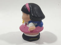 2001 Little People Black Hair Pink Dress Girl Holding Yellow Cat 2 1/4" Tall Toy Figure