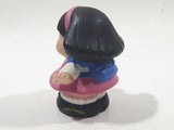 2001 Little People Black Hair Pink Dress Girl Holding Yellow Cat 2 1/4" Tall Toy Figure