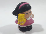 2001 Little People Black Hair Pink Dress Girl Holding Yellow Cat 2 1/4" Tall Toy Figure