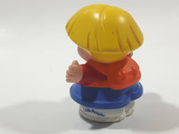 2001 Little People Blonde Hair Red and white Shirt Blue Pants Holding Green Frog 2 1/4" Tall Toy Figure