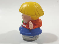 2001 Little People Blonde Hair Red and white Shirt Blue Pants Holding Green Frog 2 1/4" Tall Toy Figure