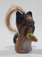 1994 Kenner Littlest Pet Shop Silky Yorkie Pup Brown Dog with Hair 1 5/8" Tall Toy Figure