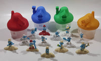 2017 McDonald's Smurfs The Lost Village Movie Film Set of 4 Houses with 13 Smurf Friends Toy Figures Mixed Lot