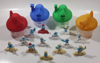 2017 McDonald's Smurfs The Lost Village Movie Film Set of 4 Houses with 13 Smurf Friends Toy Figures Mixed Lot