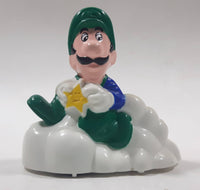 1989 McDonald's Nintendo Super Mario Bros. 3 Luigi Holding Star on a Cloud Plastic 2 1/4" Long Pullback Toy Character Car Vehicle