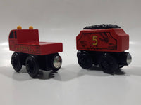 2003 Thomas & Friends #36 Sodor Fire Department Fire Truck and #5 Dino James' Tender BDG22 Magnetic Wood Train Engine and Car