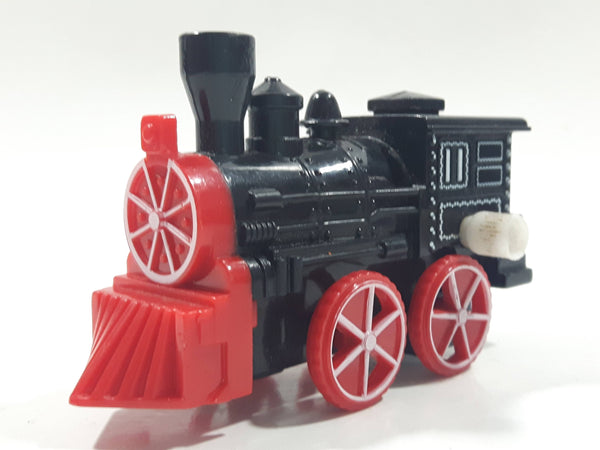 Unknown Brand Train Engine Locomotive Wind Up Black and Red Plastic Die Cast Toy Vehicle Not Working 3 1/2" Long