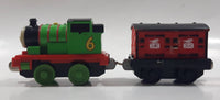 2011 Mattel Thomas & Friends Green #6 Percy Pulling Red Mail Car 5 1/2" Long Magnetic Die Cast Toy Vehicle W6269