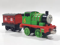 2011 Mattel Thomas & Friends Green #6 Percy Pulling Red Mail Car 5 1/2" Long Magnetic Die Cast Toy Vehicle W6269