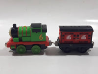 2011 Mattel Thomas & Friends Green #6 Percy Pulling Red Mail Car 5 1/2" Long Magnetic Die Cast Toy Vehicle W6269