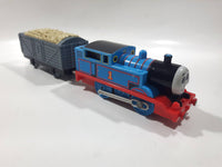 2009 Mattel Thomas & Friends Trackmaster Blue #1 Thomas The Tank Engine Pulling Grey Gravel Car 9" Long Plastic Toy Vehicle R9626