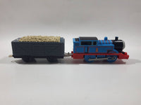 2009 Mattel Thomas & Friends Trackmaster Blue #1 Thomas The Tank Engine Pulling Grey Gravel Car 9" Long Plastic Toy Vehicle R9626