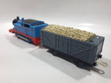 2009 Mattel Thomas & Friends Trackmaster Blue #1 Thomas The Tank Engine Pulling Grey Gravel Car 9" Long Plastic Toy Vehicle R9626