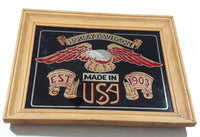 Harley Davidson Made in USA EST 1903 11 1/4" x 14" Wood Framed Glass Mirror