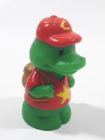 Green Crocodile Character with Red Hat and Brown Backpack 2 3/8" Tall Toy Figure