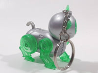 Silver and Green Robotic Cat Key Chain