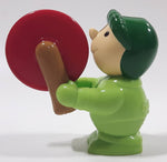 Man wearing Green Holding Red Plastic Saw 3" Tall Plastic Toy Figure