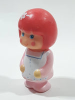 Vintage 1980 Sebino Italy #209 Red Hair Girl in Pink and White 2 3/4" Tall Plastic Toy Figure