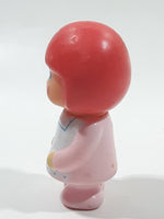 Vintage 1980 Sebino Italy #209 Red Hair Girl in Pink and White 2 3/4" Tall Plastic Toy Figure