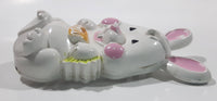 Vintage 1973 Avon Easter Bunny Shaped Solid Glace Scented Perfume Fragrance Compact White Plastic 1 3/8" x 2 5/8" Brooch Pin