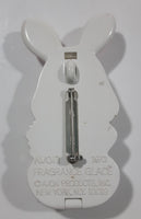 Vintage 1973 Avon Easter Bunny Shaped Solid Glace Scented Perfume Fragrance Compact White Plastic 1 3/8" x 2 5/8" Brooch Pin