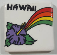 Hawaii Rainbow and Purple Flower Themed White Small 1 3/8" x 1 3/8" Ceramic Tile Fridge Magnet