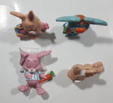 Vintage 1979 W. Berrie Easter Buddies Bunny Rabbits 2 3/4" Tall PVC Toy Figure Set of 4