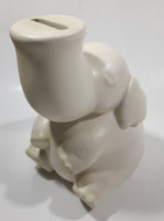 White Elephant Sitting with Trunk Up 6" Tall Ceramic Coin Bank