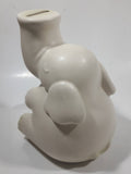 White Elephant Sitting with Trunk Up 6" Tall Ceramic Coin Bank