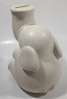 White Elephant Sitting with Trunk Up 6" Tall Ceramic Coin Bank