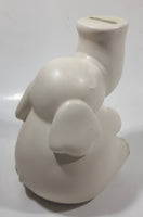 White Elephant Sitting with Trunk Up 6" Tall Ceramic Coin Bank