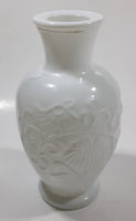 Vintage 1970s Avon Floral Embossed White Milk Glass 6 1/2" Tall Vase