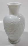 Vintage 1970s Avon Floral Embossed White Milk Glass 6 1/2" Tall Vase