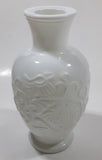 Vintage 1970s Avon Floral Embossed White Milk Glass 6 1/2" Tall Vase