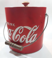 Drink Coca Cola Ice Bucket Pail Galvanized Metal Plastic Coated with Wood Handle