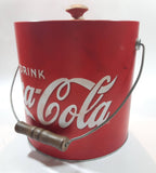 Drink Coca Cola Ice Bucket Pail Galvanized Metal Plastic Coated with Wood Handle