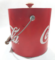 Drink Coca Cola Ice Bucket Pail Galvanized Metal Plastic Coated with Wood Handle