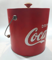 Drink Coca Cola Ice Bucket Pail Galvanized Metal Plastic Coated with Wood Handle