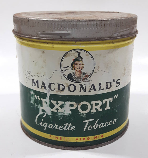 Vintage Macdonald's Export Finest Virginia Cigarette Tobacco 8 oz Metal Tin Can