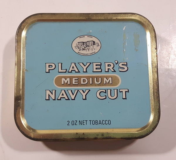 Vintage Player's Medium Navy Cut 2 oz Light Blue Tin Metal Tobacco Container