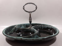 Vintage Evangeline Canada Pottery 11" Diameter Drip Glaze Three Compartment Serving Platter Dish with Handle