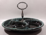 Vintage Evangeline Canada Pottery 11" Diameter Drip Glaze Three Compartment Serving Platter Dish with Handle