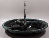 Vintage Evangeline Canada Pottery 11" Diameter Drip Glaze Three Compartment Serving Platter Dish with Handle