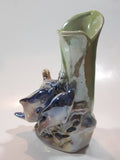 Vintage Lustreware Dolphins and Captain's Ship Wheel Themed Blue and Green 4 3/4" Tall Porcelain Vase Made in Japan