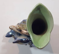 Vintage Lustreware Dolphins and Captain's Ship Wheel Themed Blue and Green 4 3/4" Tall Porcelain Vase Made in Japan