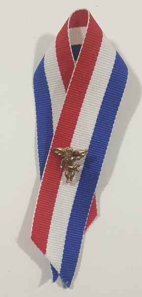 Red, White, Blue Ribbon with Gold Tone Metal Miniature 5/8" Tall Angel