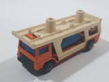 Vintage 1976 Lesney Matchbox Superfast No. 11 Car Transporter Semi Truck Orange Die Cast Toy Car Vehicle Made in England - Missing Top Level Cars
